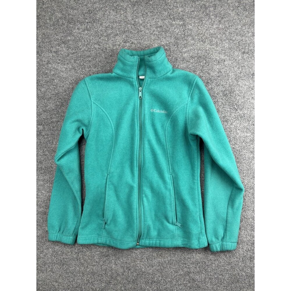 Columbia Jacket Womens Small Teal Full Zip Fleece Outdoor Lightweight Warm Layer
